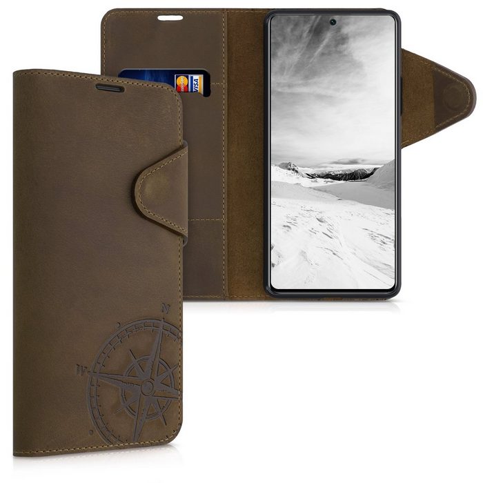 kalibri Handyhülle Hülle für Xiaomi 11T / 11T Pro Leder Schutzhülle - Handy Wallet Case Cover - Kompass Vintage Design