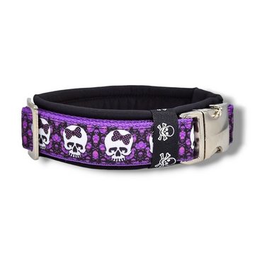 D by E Couture Hunde-Halsband "Lilac Skulls", gepolstert, verstellbar, 40mm breit, Handmade