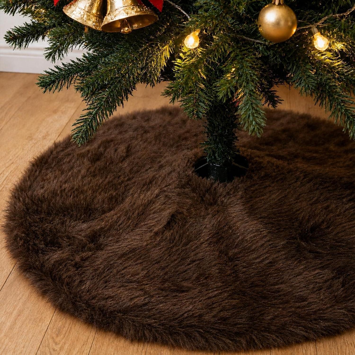 LuxusKollektion Tischläufer Weihnachtsbaumdecke Schokobraun 90cm Plüsch (1-tlg)