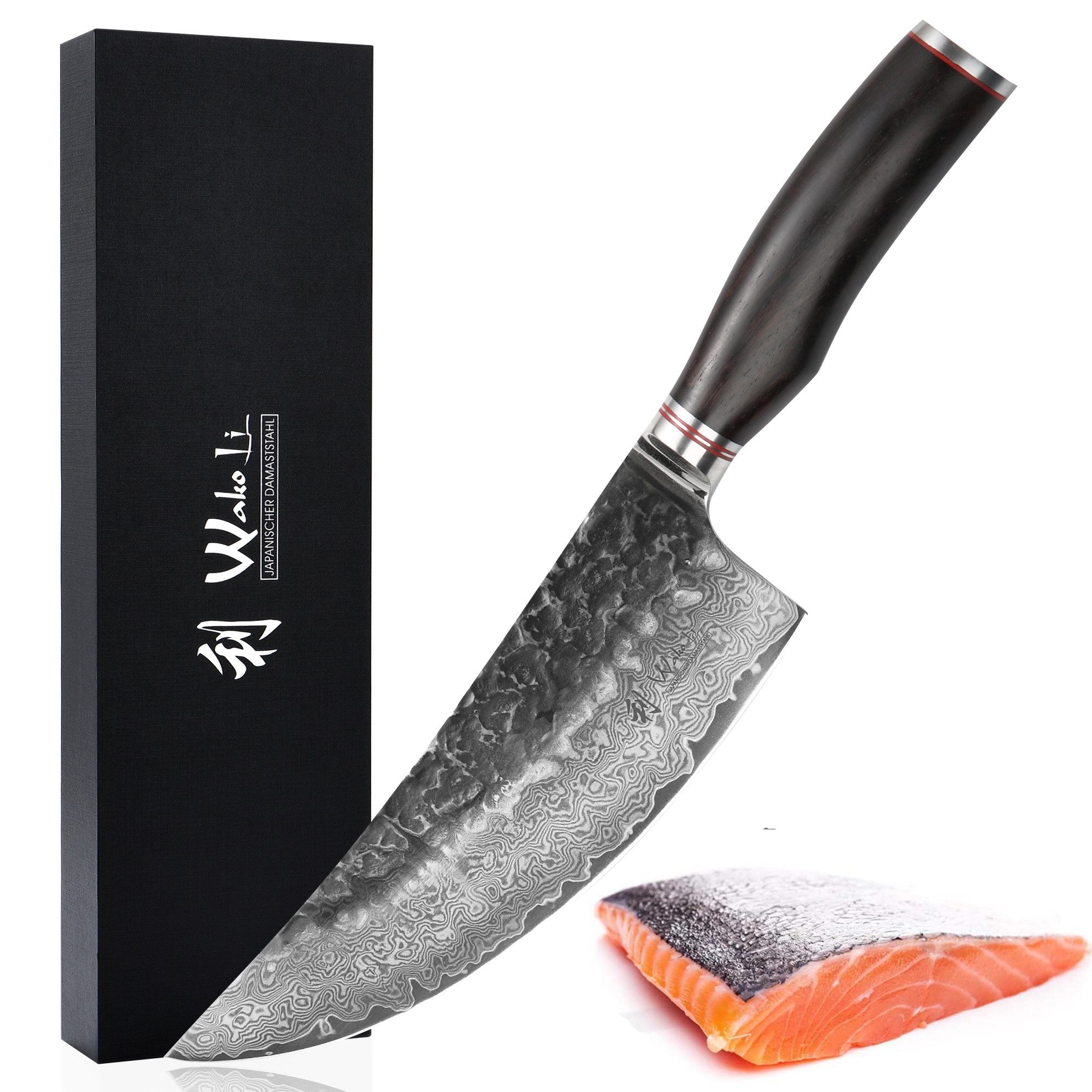 Wakoli Asiamesser EBO Damastmesser Premium Kochmesser Küchenmesser 20 cm Klinge, aus 67 Lagen Damaststahl, VG10 Kern