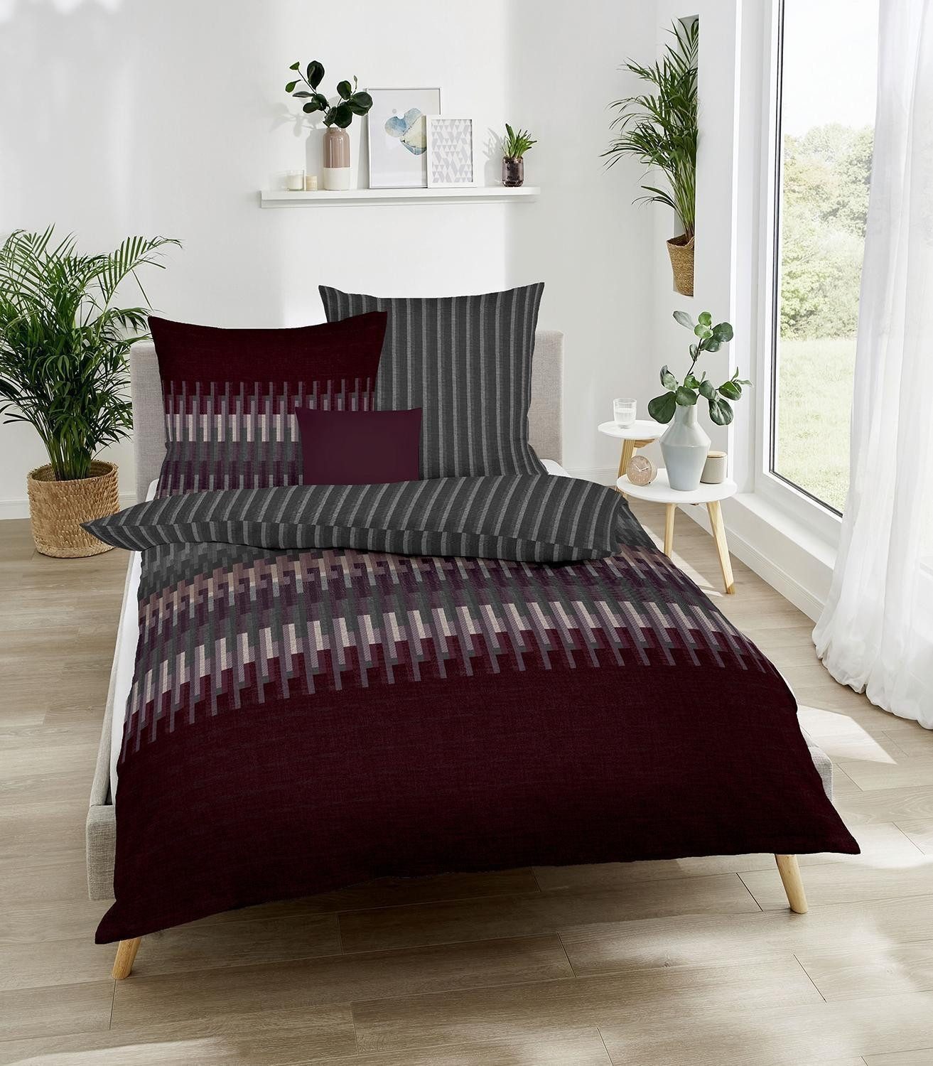 Kaeppel Bettwäsche SMART, L 155 x B 220 cm, Burgund, Grau, Biber, 1 teilig, günstig online kaufen