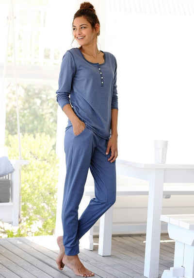 Arizona Pyjama (2 tlg) in melierter Qualität mit Knopfleiste