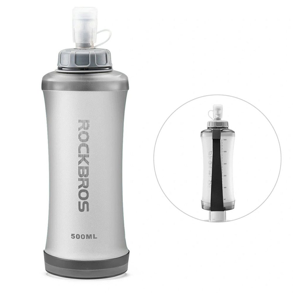 ROCKBROS Trinkflasche Faltflasche Sportflasche Trinkbeutel, faltbar, 500 ml, 73 g, weiches Silikon-Mundstück