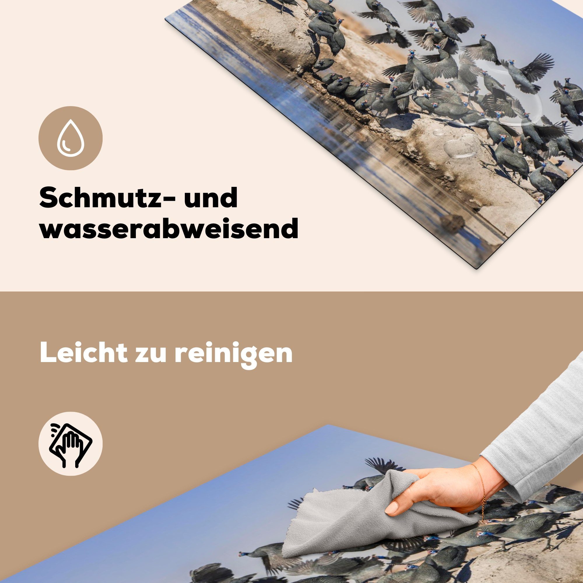 MuchoWow Fliegen, Vögel cm, Schutz - für - (1 Herdblende-/Abdeckplatte die küche, Induktionskochfeld Perlhühner 81x52 Ceranfeldabdeckung Vinyl, tlg),