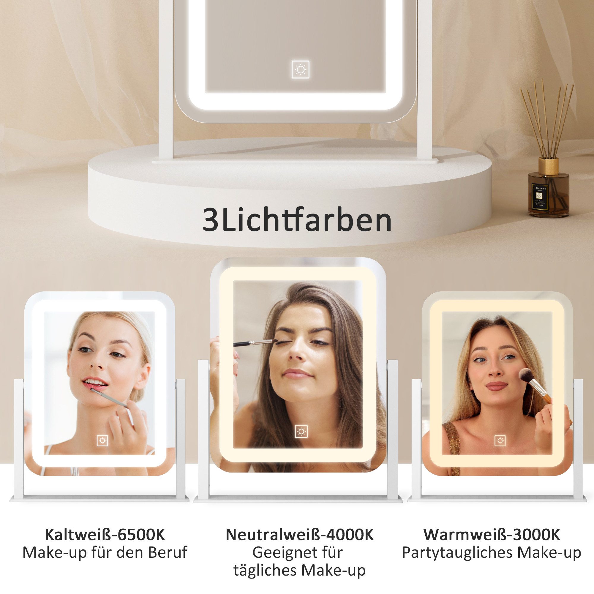 WDWRITTI Kosmetikspiegel LED Schminkspiegel 3Lichtfarben Helligkeit dimmbar günstig online kaufen