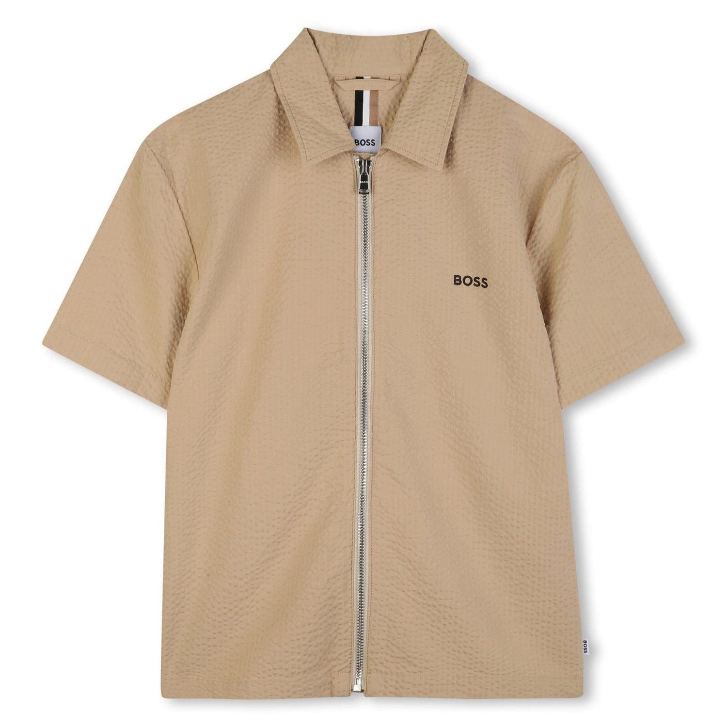 Boss Kidswear Kurzarmhemd BOSS Kidswear kurzärmeliges Seersucker-Hemd beige