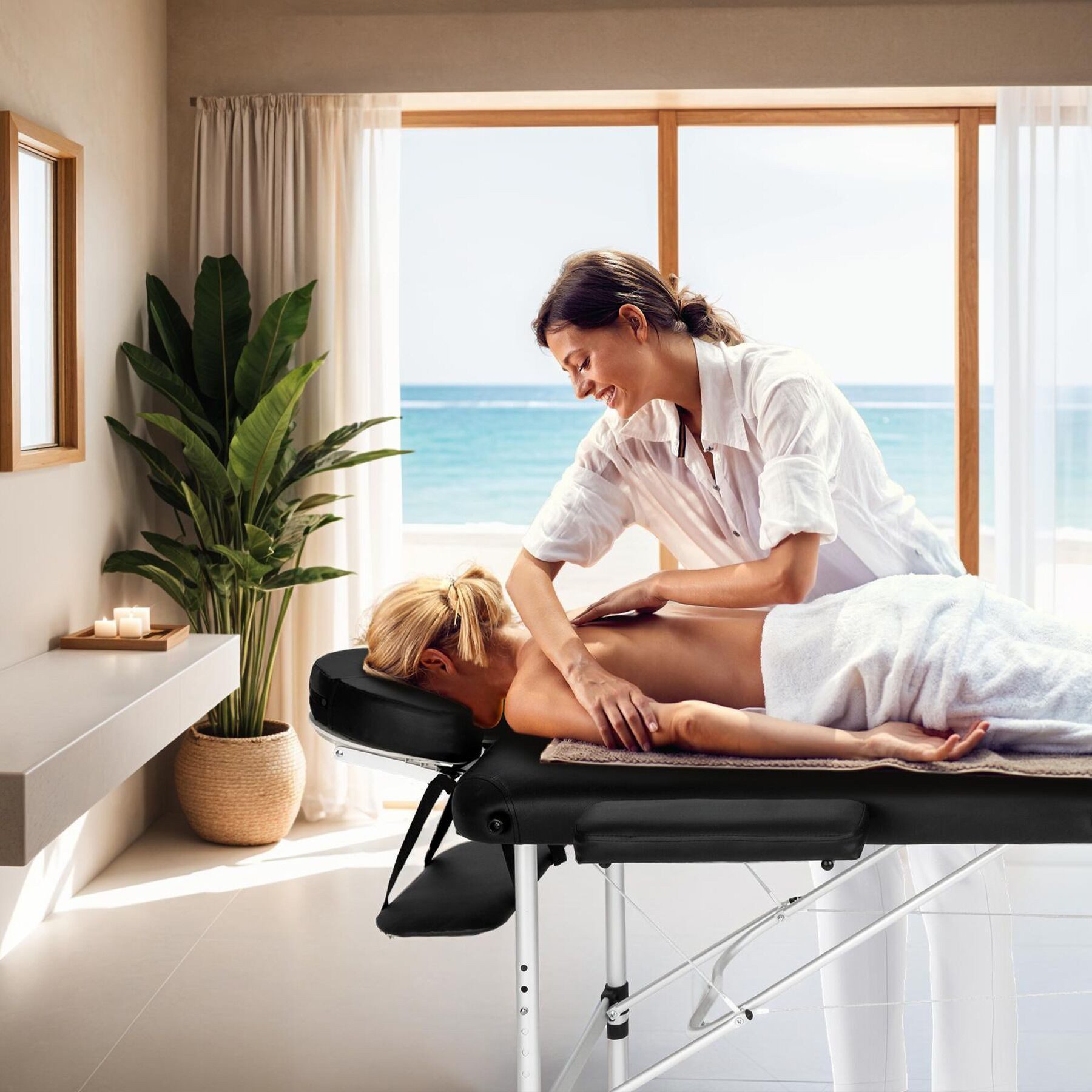 tectake Massageliege 3 Zonen Massagetisch aus Aluminium - Öl- und wasserresistenter Bezug (1 St., 1-St., Einzelartikel), Ergonomische Arm- und Kopfstütze für bequemen Komfort