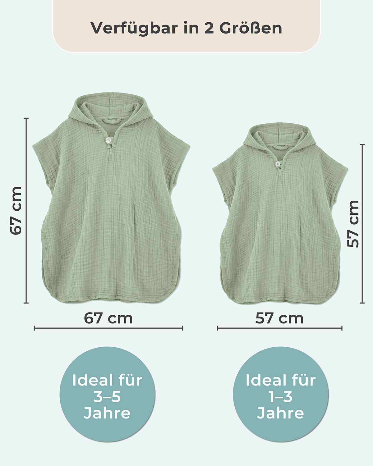 Laynenburg Badeponcho Musselin für Kinder mit Kapuze - Poncho aus 100% Baumwolle, als strandponcho, surf Handtuch poncho für Baby, Mädchen & Jungen