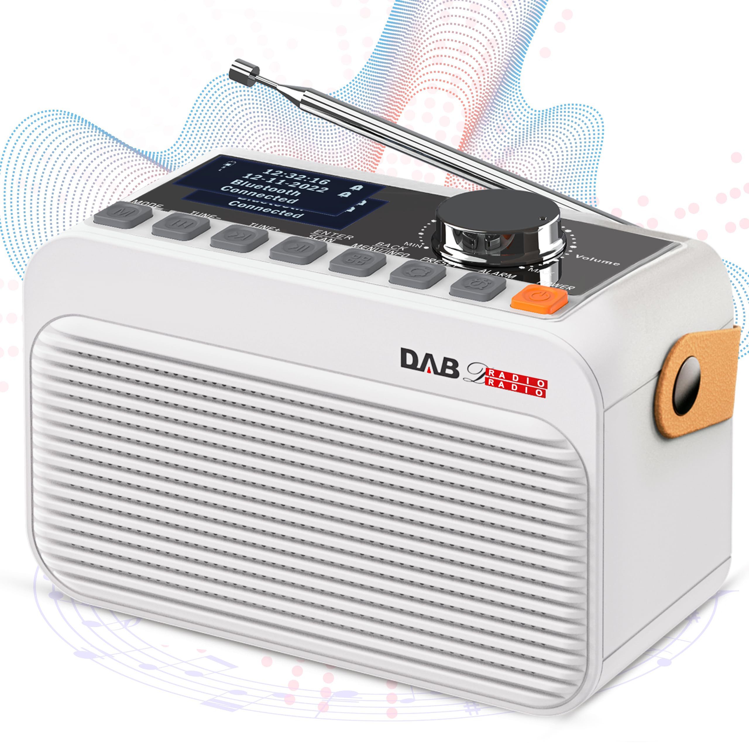 Greadio D10 Tragbares DAB/DAB+ & FM Radio, mit Bluetooth 5.0 Radio (Digitalradio (DAB/DAB), FM-Tuner, 6 W, 80 Senderspeichern, TF/USB & LED-Display, Weiß)
