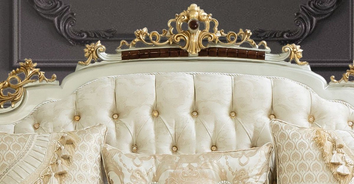 Sofa / x cm 260 Creme 125 Sofa / Möbel x H. - Dunkelbraun Beige mit Barockstil Wohnzimmer Muster elegantem Prunkvolles Barock Padrino Silber Sofa - / 90 / Gold Casa Barock Luxus