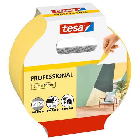 tesa Kreppband PROFESSIONAL Malerband (Packung, 1-St) Abklebeband / Malerband für sauberes Abkleben bei Malerarbeiten - gelb