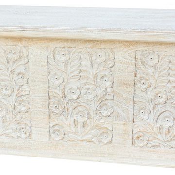 Oriental Galerie Truhe Indische Truhe Rojana weiß 80 cm, Holztruhe, Couchtisch mit Fach, Schatzkiste, Holzkiste Wohnzimmer