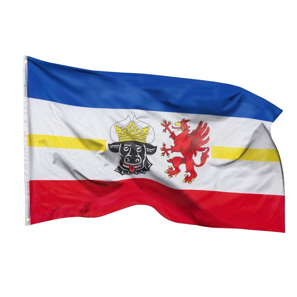 PHENO FLAGS Flagge Mecklenburg Vorpommern Flagge 90 x 150 cm Mecklenburgische Fahne (Hissflagge für Fahnenmast), Inkl. 2 Messing Ösen