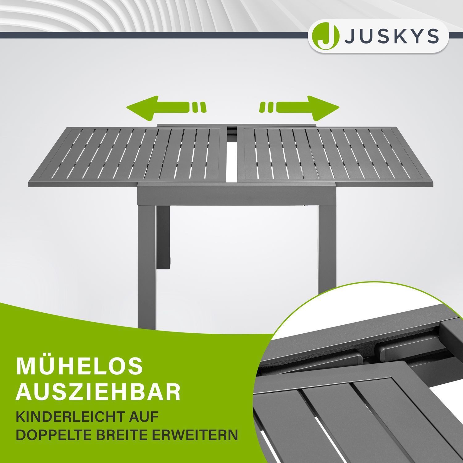 Juskys Gartentisch Laki, 70x70 cm, Aluminium Esstisch zum Ausziehen, Balkonmöbel, Gartenmöbel