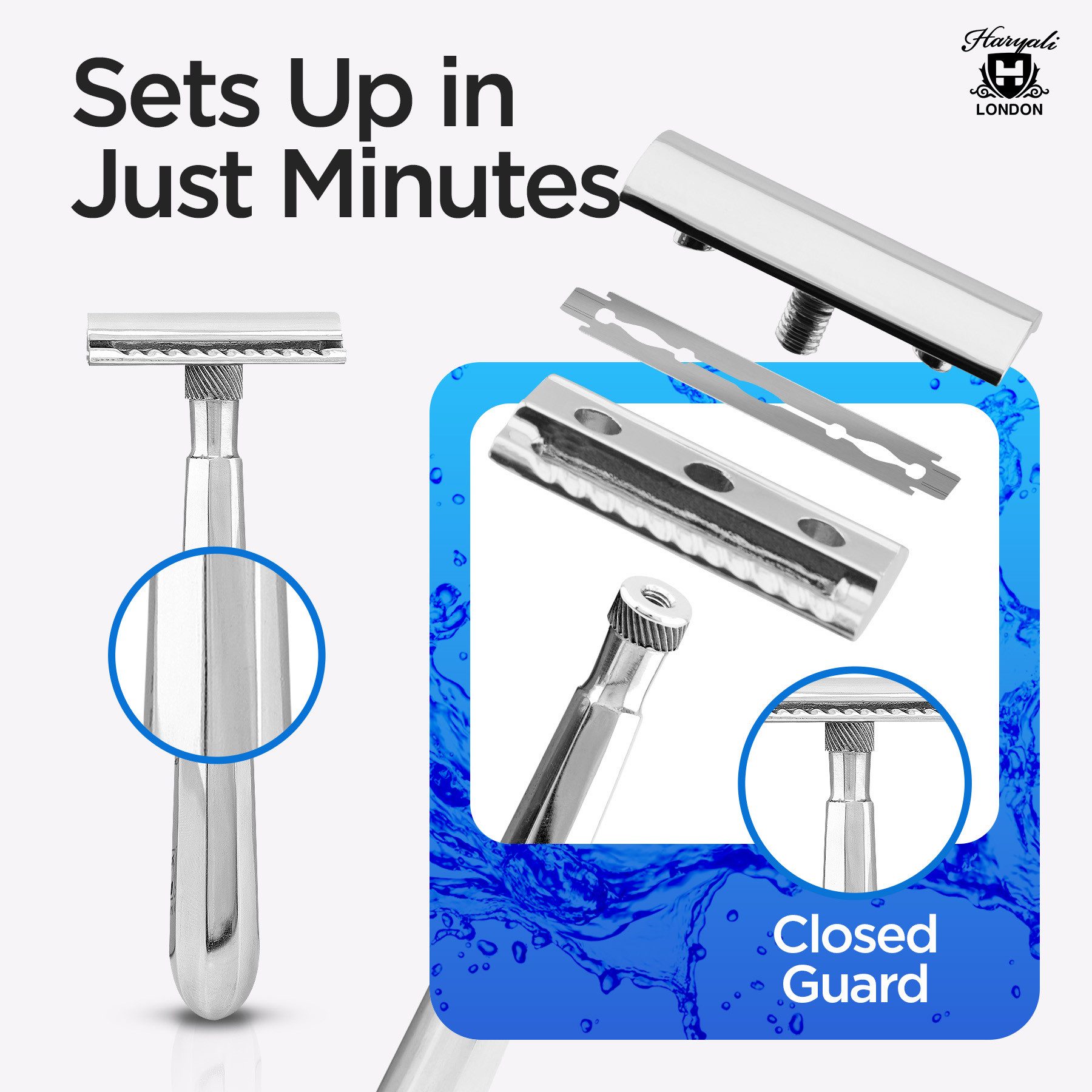 Haryali London Nassrasierer Doppelschneidiger Rasierhobel für Männer und Frauen, Edelstahl, leicht, Packung, Rutschfester Nassrasierer aus hochwertigem Edelstahl, Waschbarer, rutschfester Edelstahlgriff, bestes Rasierergebnis
