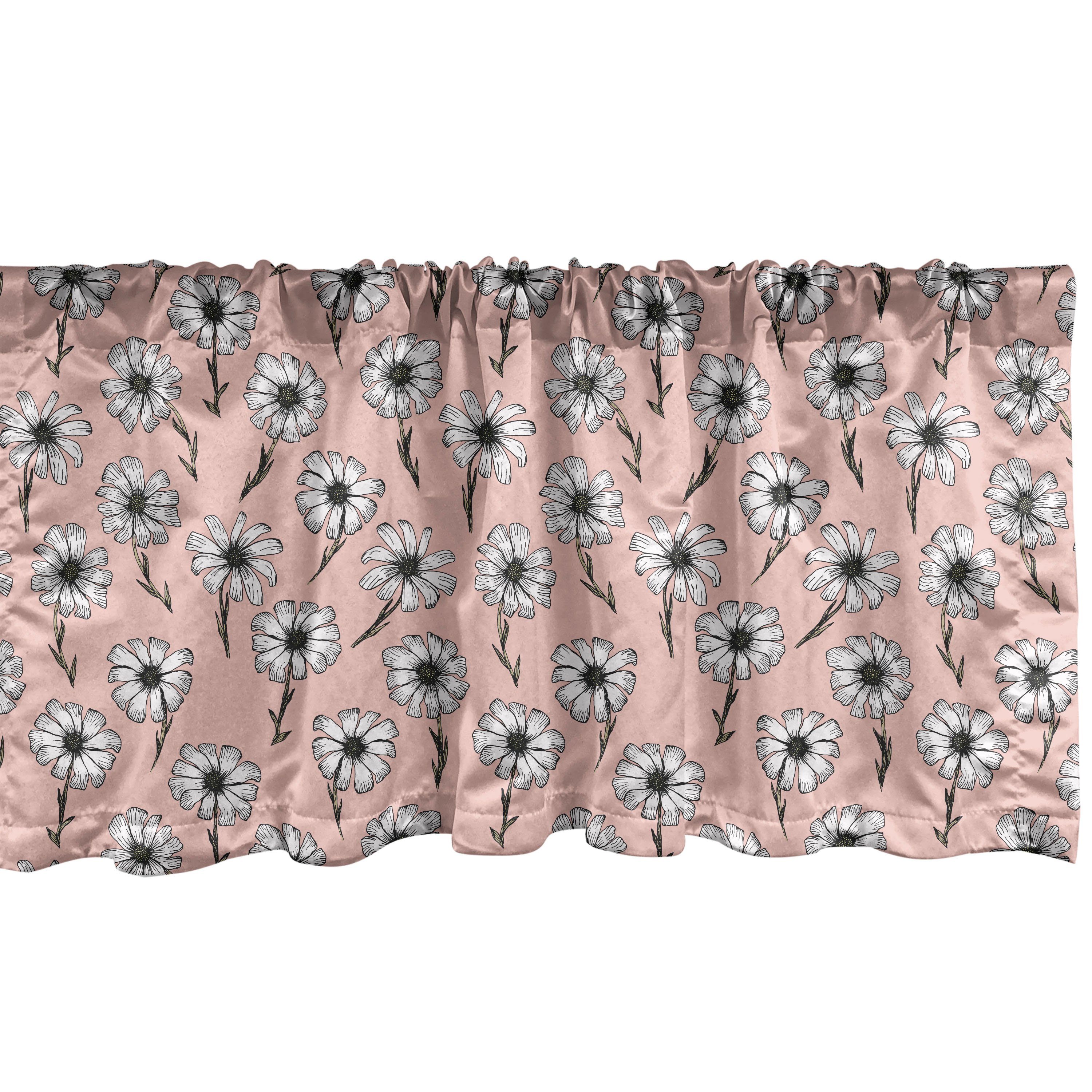 Scheibengardine Vorhang Volant für Küche Schlafzimmer Dekor mit Stangentasche, Abakuhaus, Microfaser, Blumen Kamille Blumenmotive