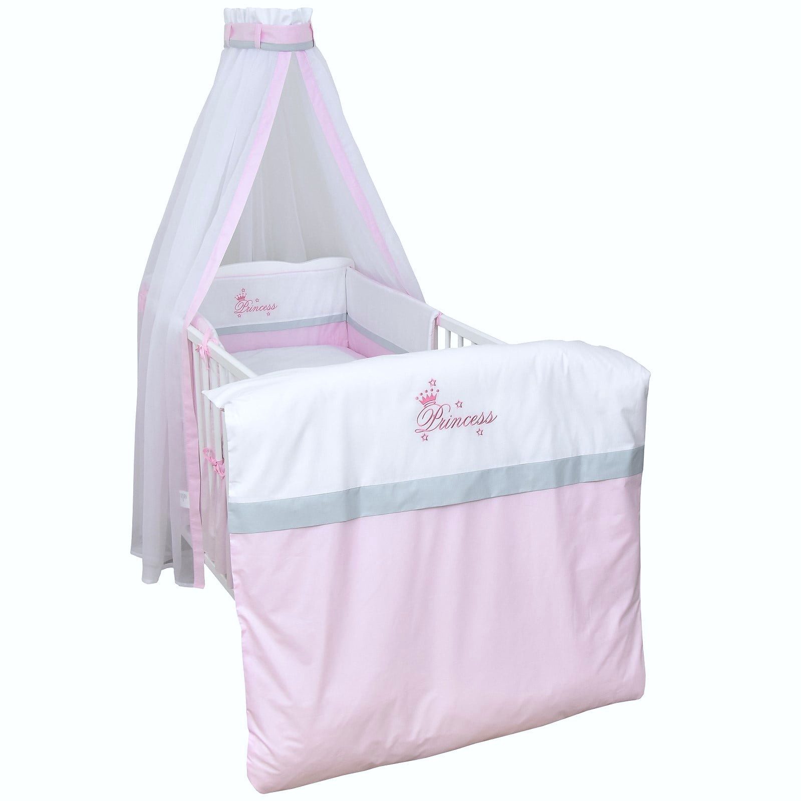 Baby-Delux Babybettwäsche Baby Bettwäsche Set 4-Tlg. Nestchen Chiffonhimmel, Baumwolle, 4 teilig, Bettset für Babybetten 140x70 & 120x60 verschiedene Designs