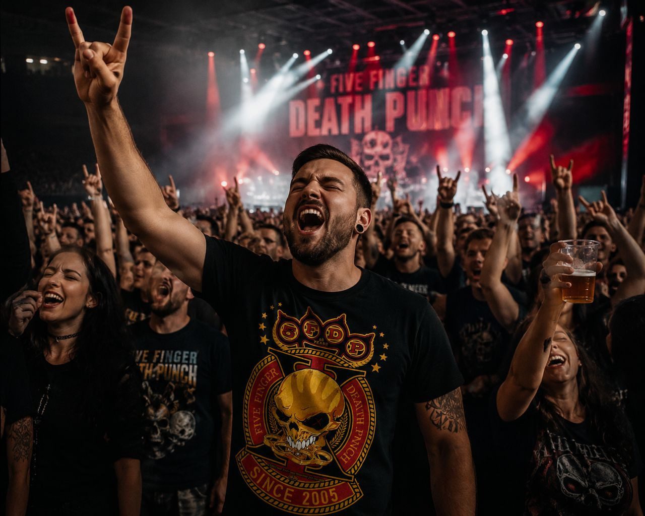 Bravado Print-Shirt Five Finger Death Punch Herren T-Shirt Skull Schwarz Vintage L XL World Tour 2026 Legacy