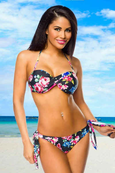 Samegame Bandeau-Bikini Bandeau-Bikini Set Bademode: Bikini-Top und Bikini-Slip in schwarz geblümt