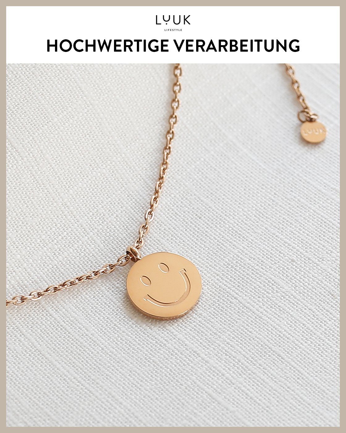 LUUK LIFESTYLE Kette mit Anhänger Smiley, Happiness Glücksbringer mit verstellbare Kettenlänge – Bild 4 von 5