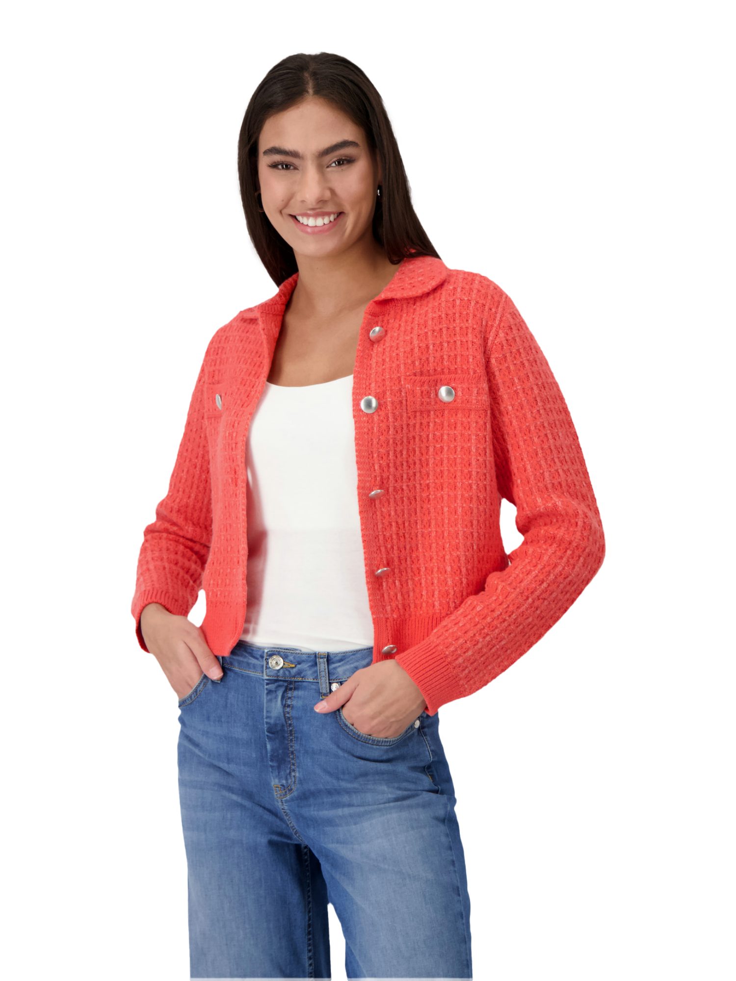 Monari Strickjacke orange,Casual,Baumwolle,Strukturiert,Kent,Lang,Regular Fit