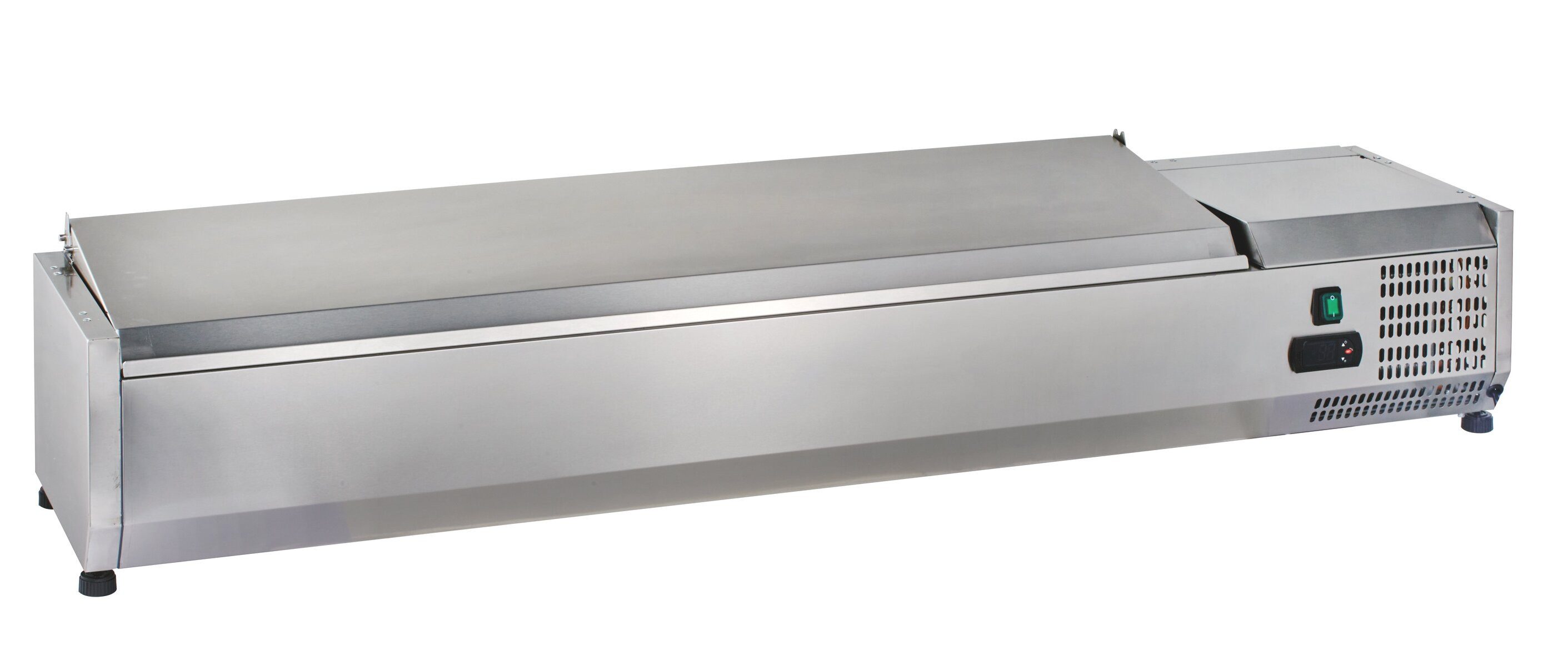 GastroHero Dönergrill Kühlaufsatz Edelstahl Gastronomie 120 cm mit Deckel – für 5 x GN 1/4, 145 W
