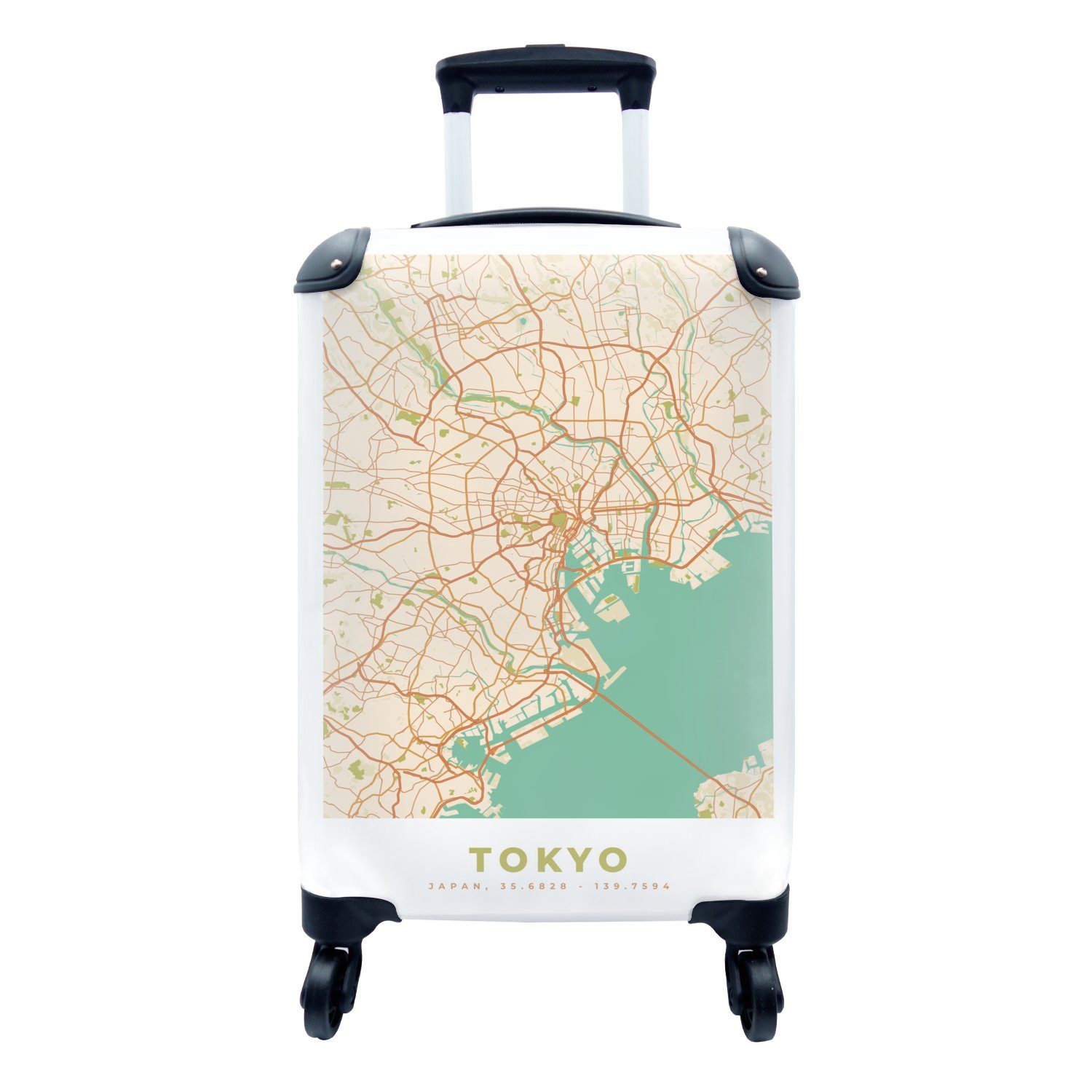 MuchoWow Handgepäckkoffer Tokio - Stadtplan - Vintage - Karte, 4 Rollen, Reisetasche mit rollen, Handgepäck für Ferien, Trolley, Reisekoffer