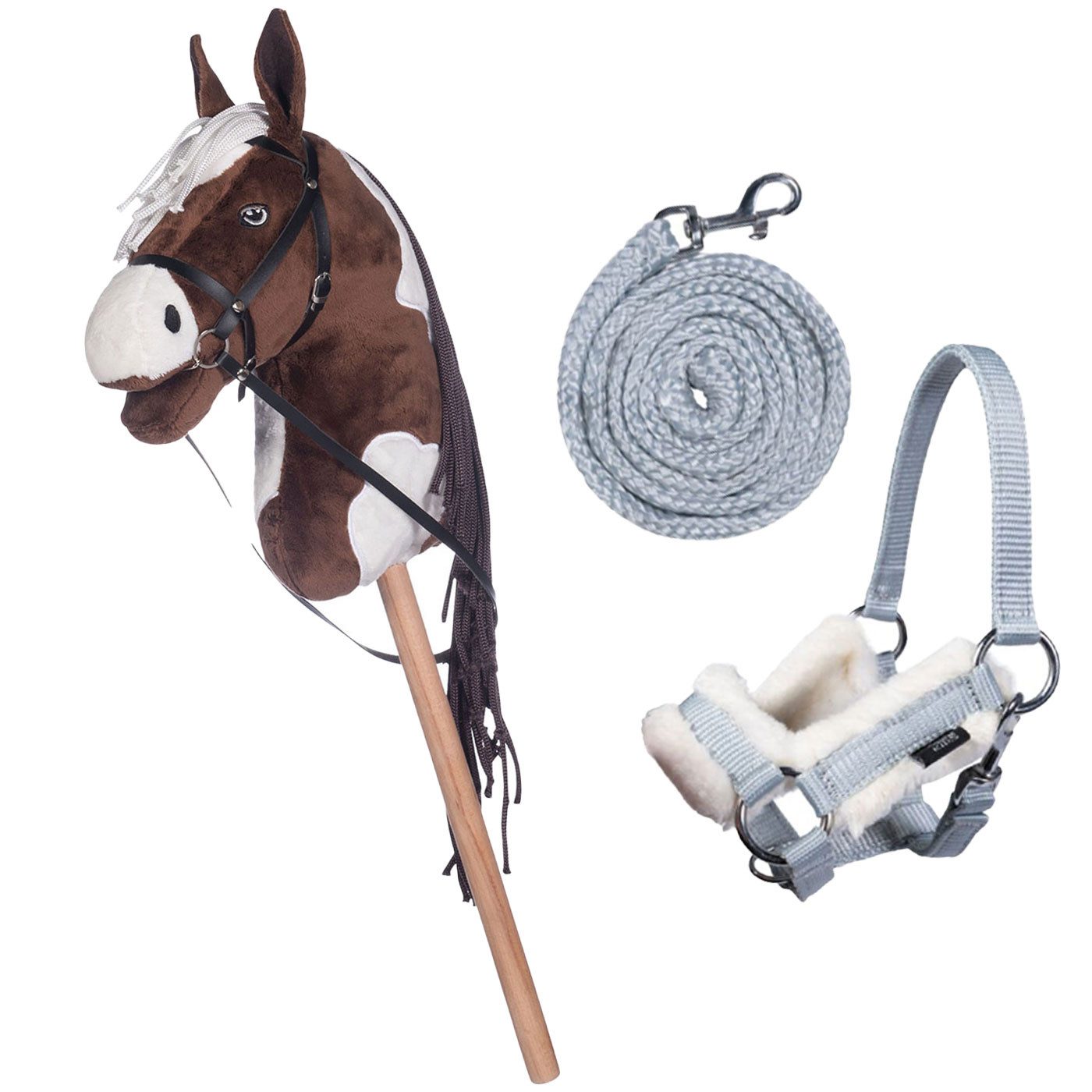 HKM Outdoor-Spielzeug Hobby Horse Set - Steckenpferd + Halfter & Strick, Flecki