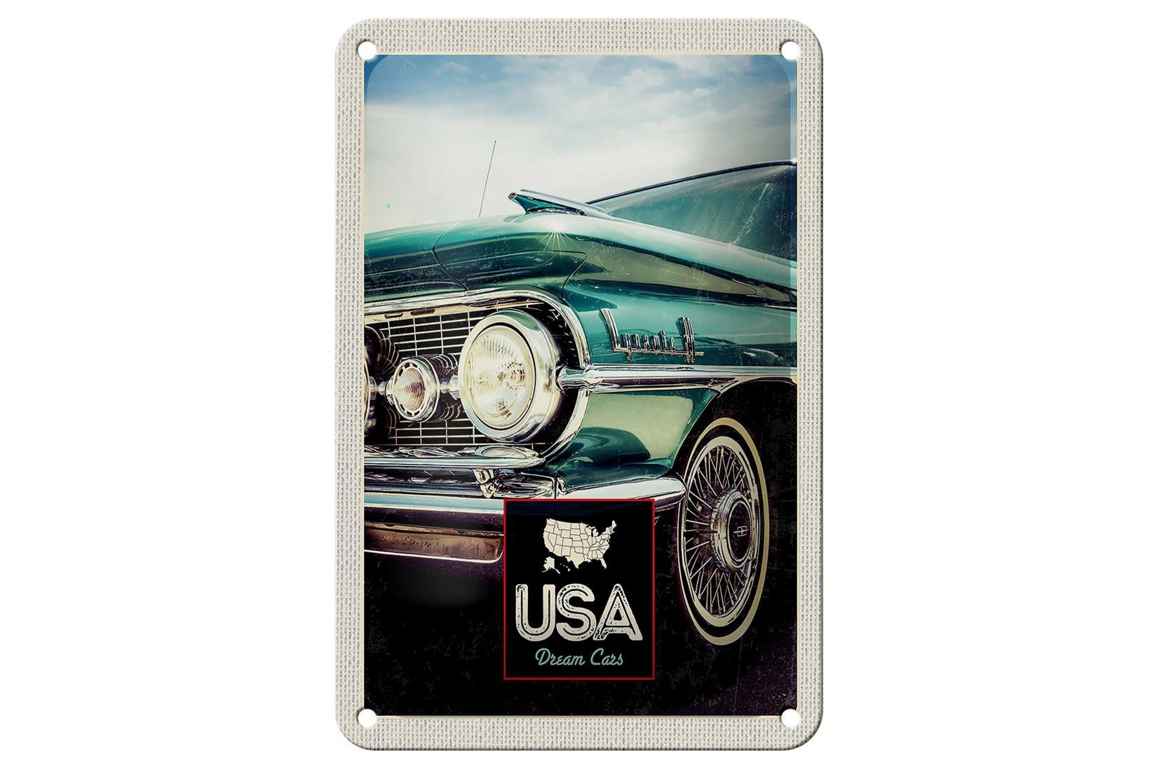 Femer GmbH Metallschild Reise 12x18cm USA Amerika Auto Dynamic 88 blau Schild, (1 St), gewölbte Oberfläche, abgerundete Ecken, umgeschlagene Kanten