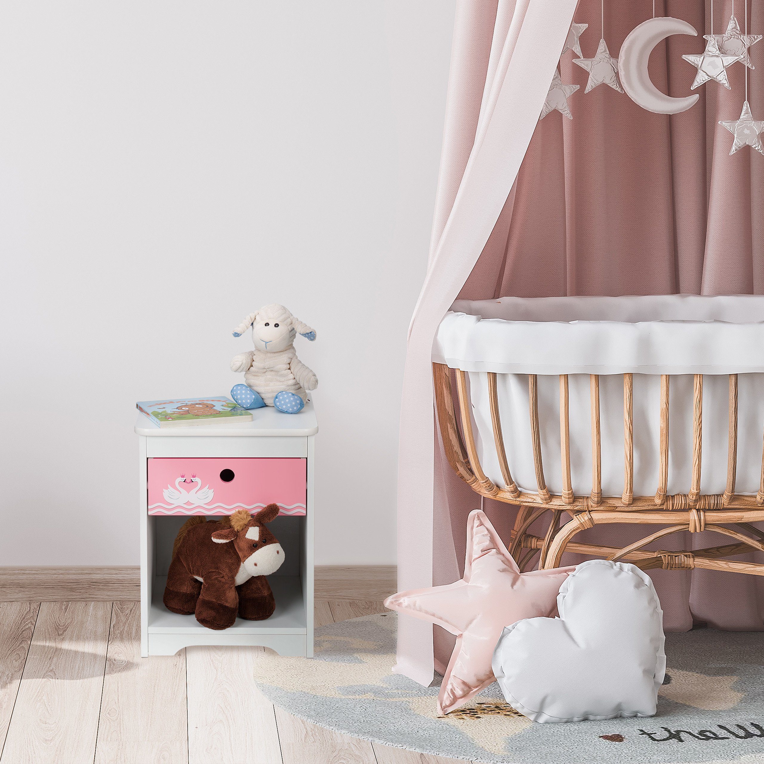 relaxdays Nachtkommode Kinder Nachttisch Schwan