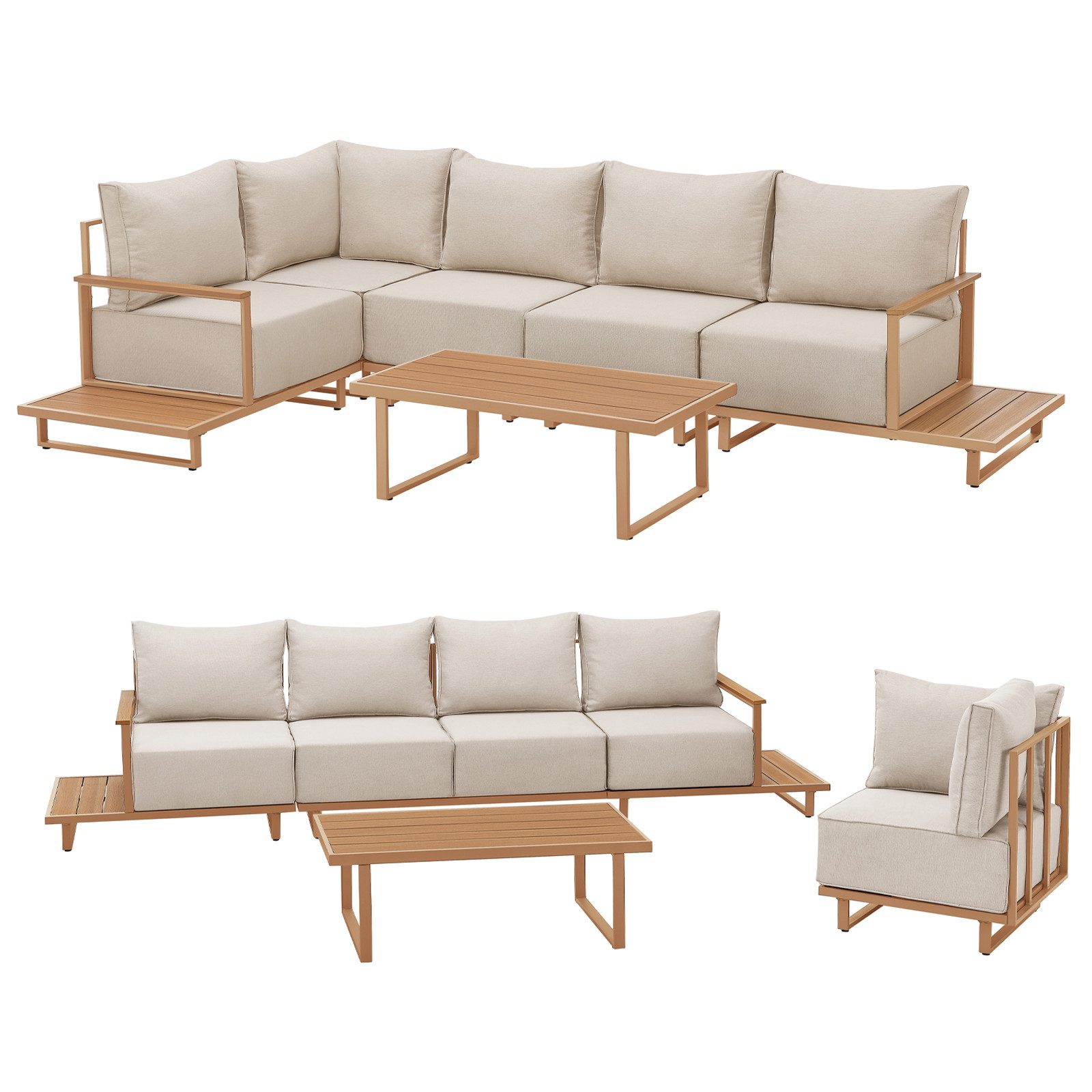 SVITA Gartenlounge-Set MALIBU, (Set), Modulare Lounge, Outdoor Sitzgruppe, Dicke Polster, Beige