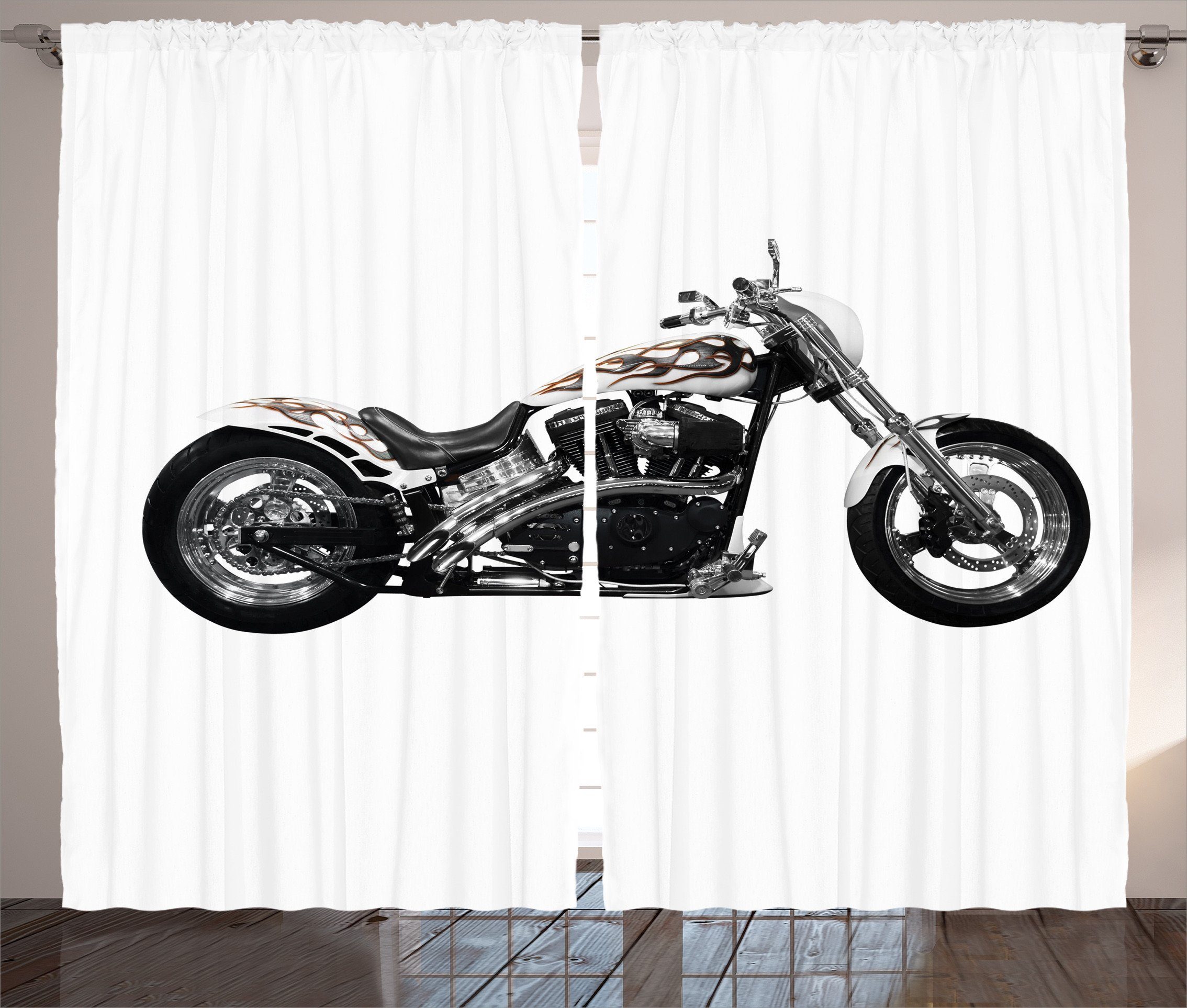 Gardine Schlafzimmer Kräuselband Vorhang mit Schlaufen und Haken, Abakuhaus, Hipster Motorrad Power Ride