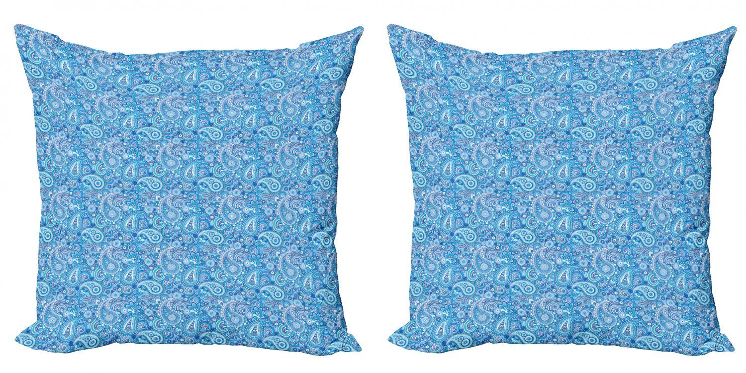 Kissenbezüge Modern Accent Doppelseitiger Digitaldruck, Abakuhaus (2 Stück), blau Paisley Blaue Töne Boteh Kunst