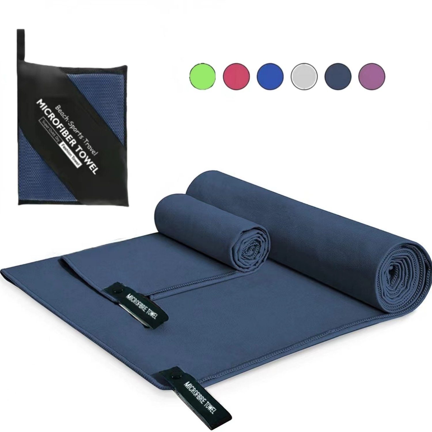 HOMEIDEAS Handtücher, Mikrofaser (2-St), Schnelltrocknendes Handtuch Set Navy blau