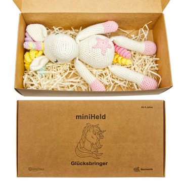 miniHeld Babypuppe Handgestrickter Einhorn "Glücksbringer" Spielzeug aus Baumwolle 28cm