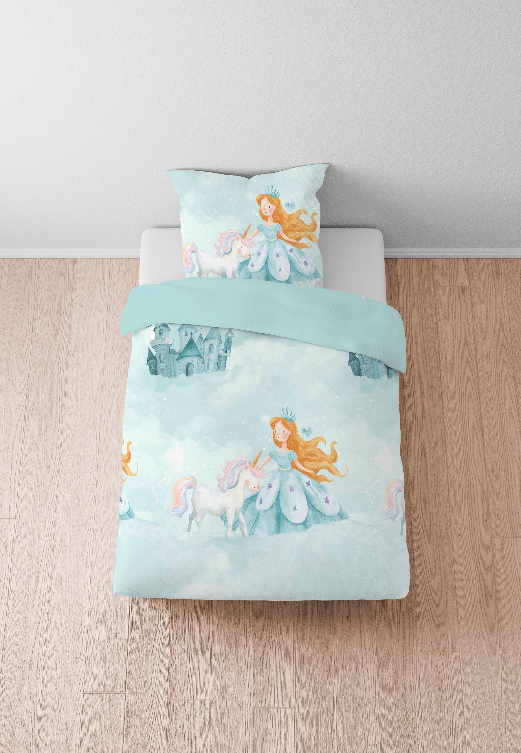 Biberna Kinderbettwäsche 0004524 Prinzessin, Einhorn, Feinbiber, 2 teilig, wohlig warm + weich, pflegeleicht, 100% Baumwolle, Reißverschluss – Bild 2 von 5