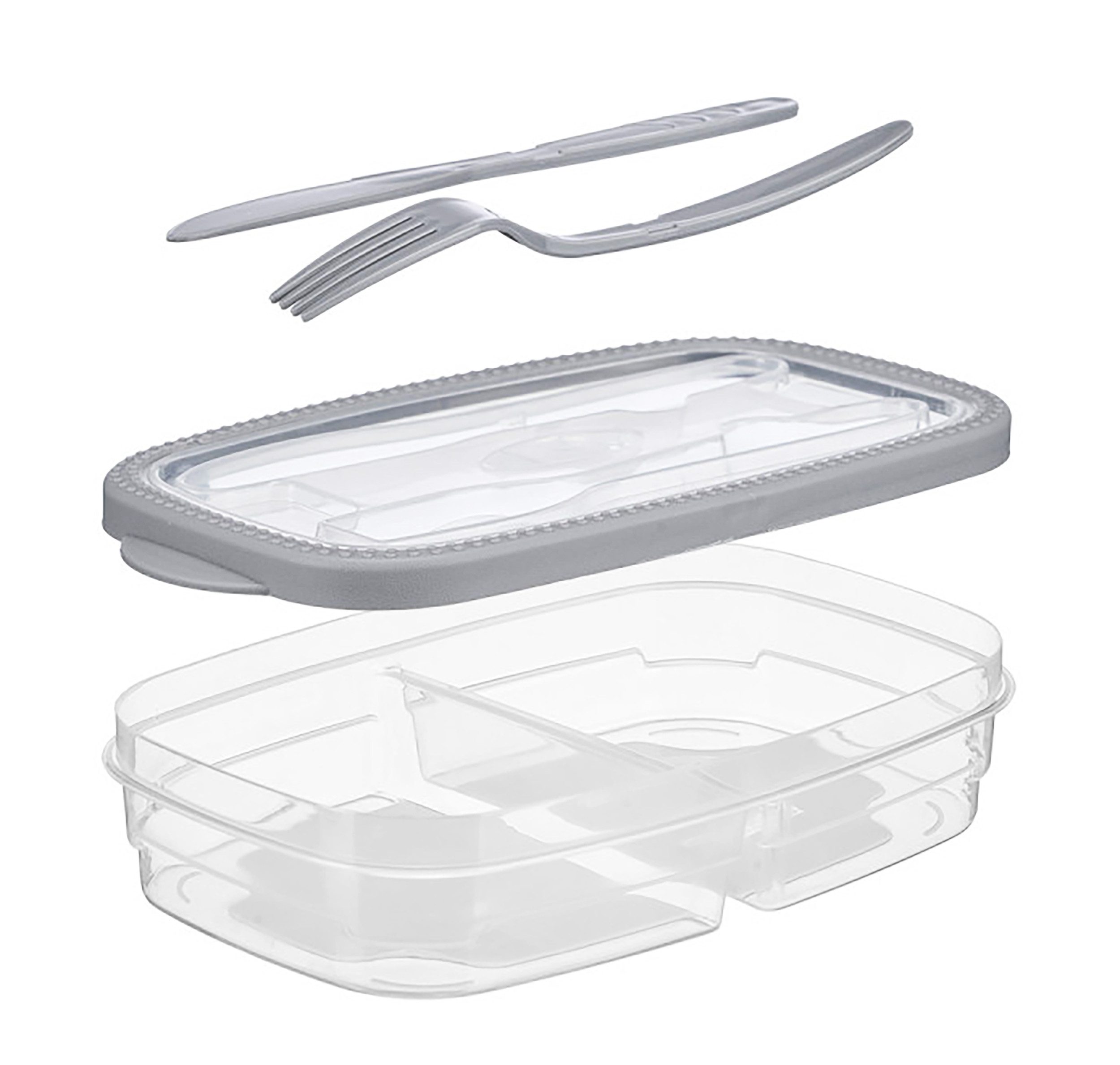 Leknes Lunchbox LUNCHBOX mit Besteck 1,3L Brotdose Vesperbox Frühstücksbox 07 (Grau), spülmaschinenfest wiederverwendbar Essenbox Box