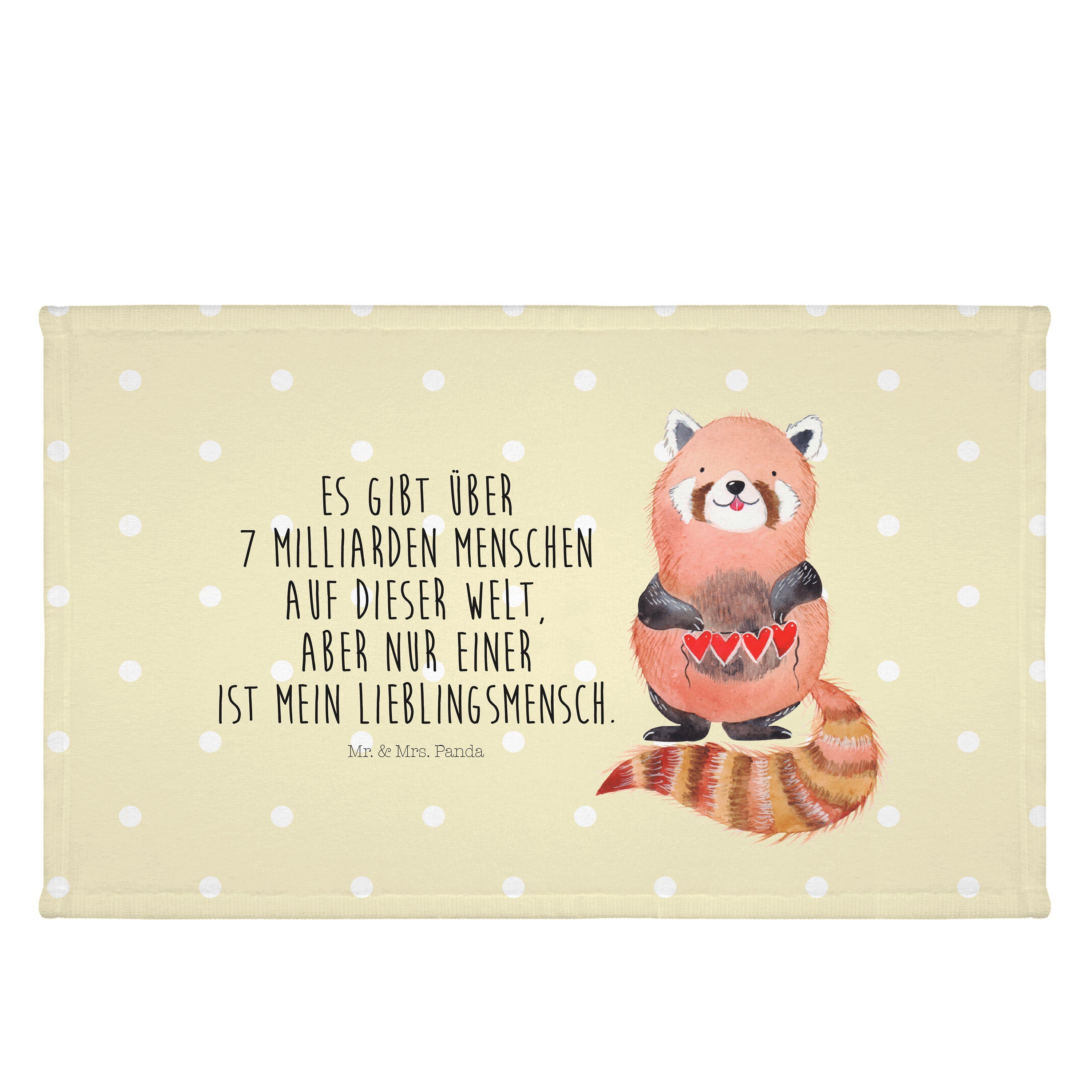 Mr. & Mrs. Panda Handtuch Roter Panda - Gelb Pastell - Geschenk, Gute Laune, Tiere, Frottier, T, (1-St)