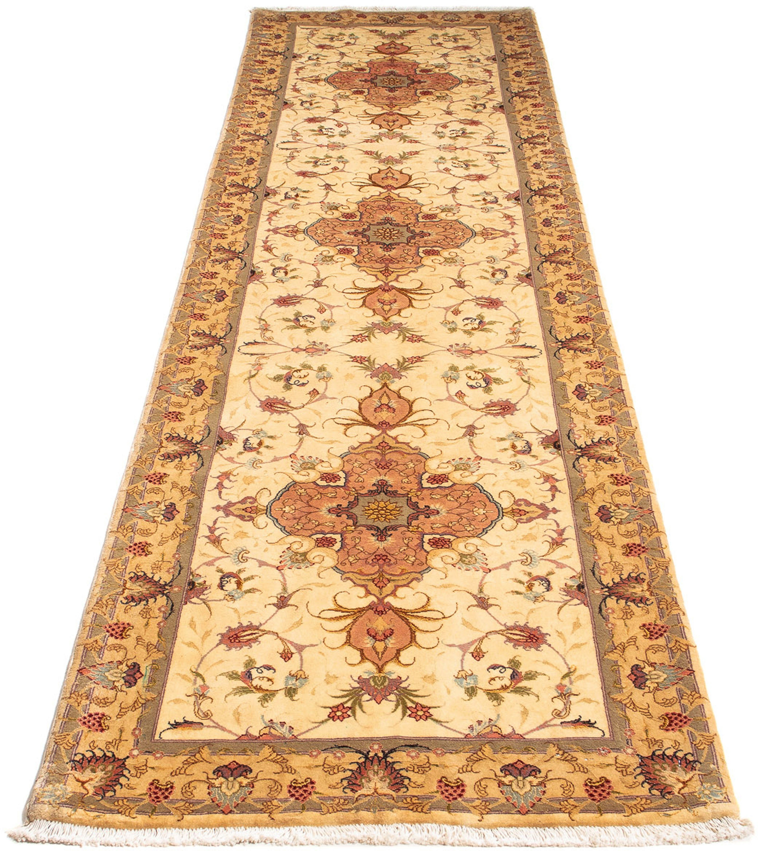 Orientteppich Perser - Täbriz - Royal - 314 x 80 cm - hellbraun, morgenland, rechteckig, Höhe: 7 mm, Wohnzimmer, Handgeknüpft, Einzelstück mit Zertifikat