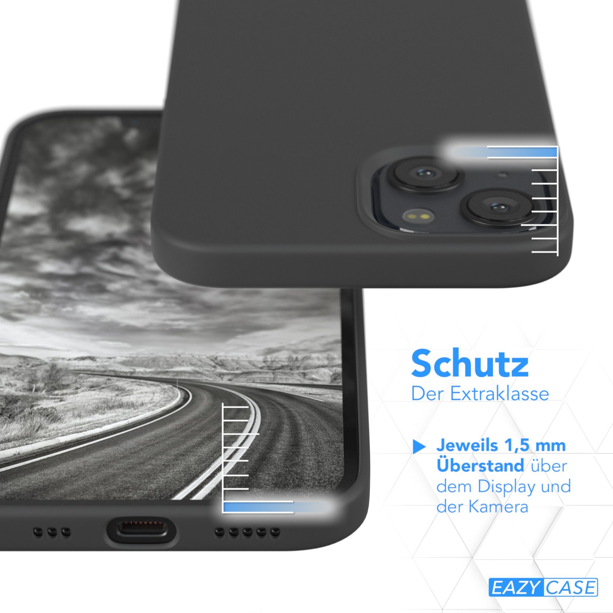 EAZY CASE Handyhülle Premium Silikon Case für Apple iPhone 13 6,1 Zoll, Schutzhülle mit Kameraschutz Back Cover Hülle Slimcover Anthrazit Grau – Bild 3 von 5