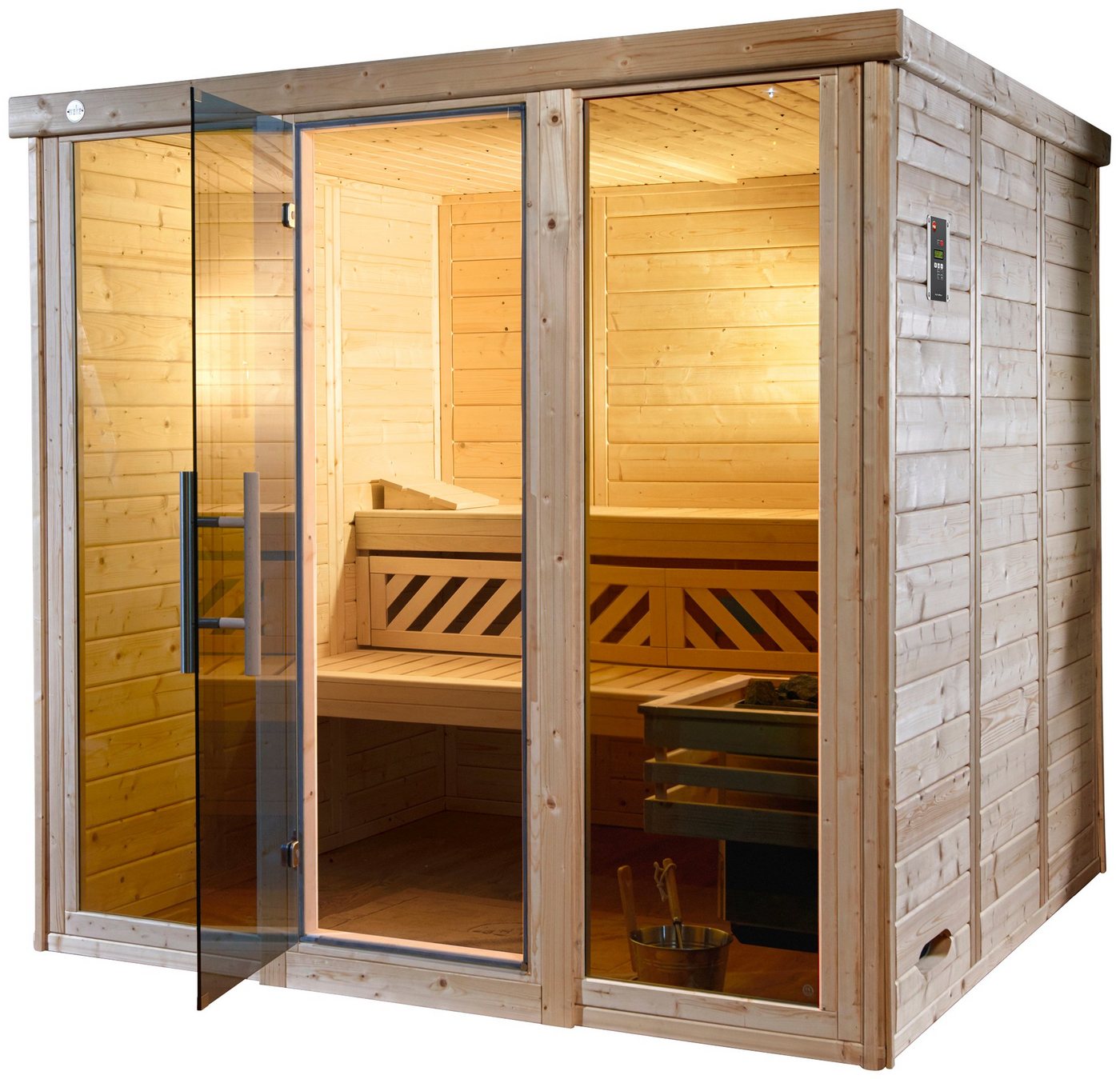Thumbnail - weka Sauna Kemi Panorama, BxTxH: 211 x 169 x 200 cm, 45 mm, 7,5 kW Bio-Ofen mit ext. Steuerung