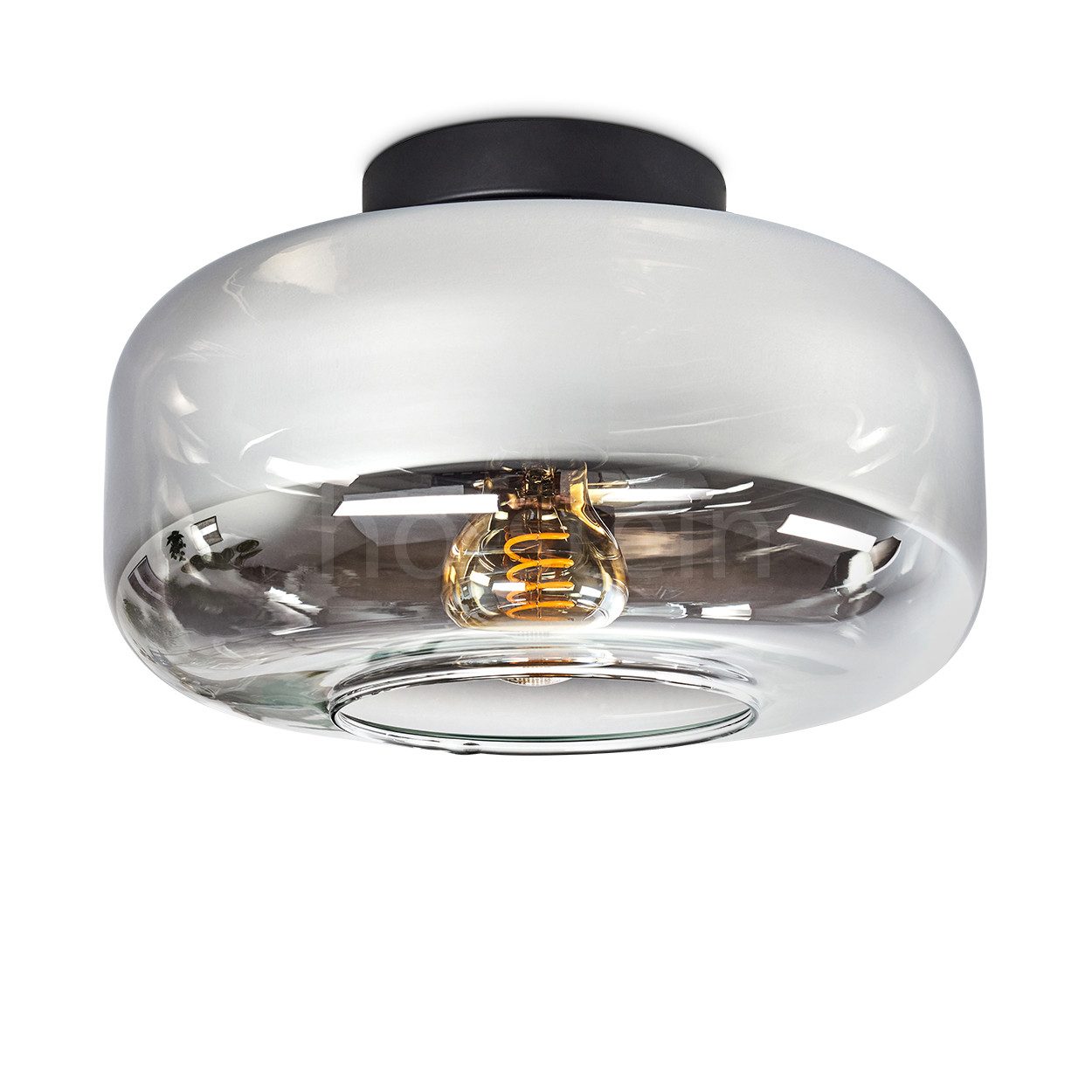 hofstein Deckenleuchte runde Deckenlampe aus Metall/Glas in Schwarz/Chromfa günstig online kaufen