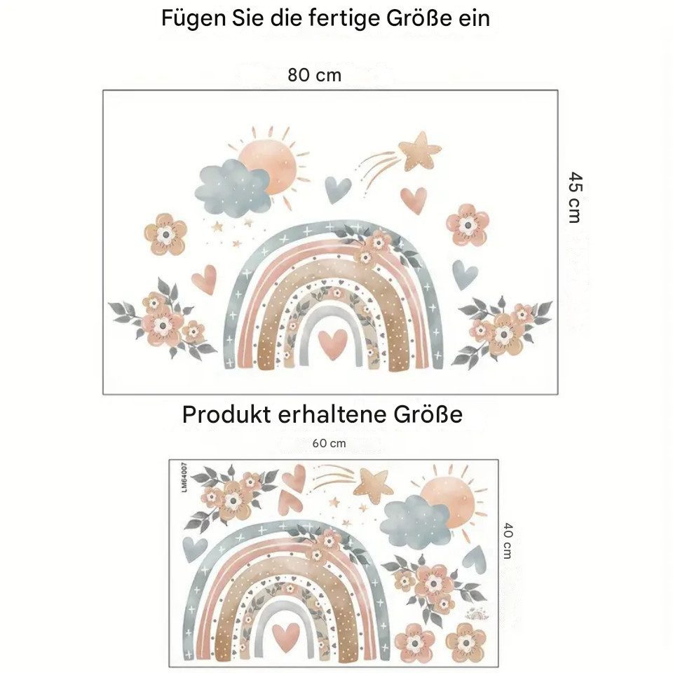 Montegoni Wandsticker Lebendige Regenbogen Herz und Blumen Wandtattoo, Abne günstig online kaufen
