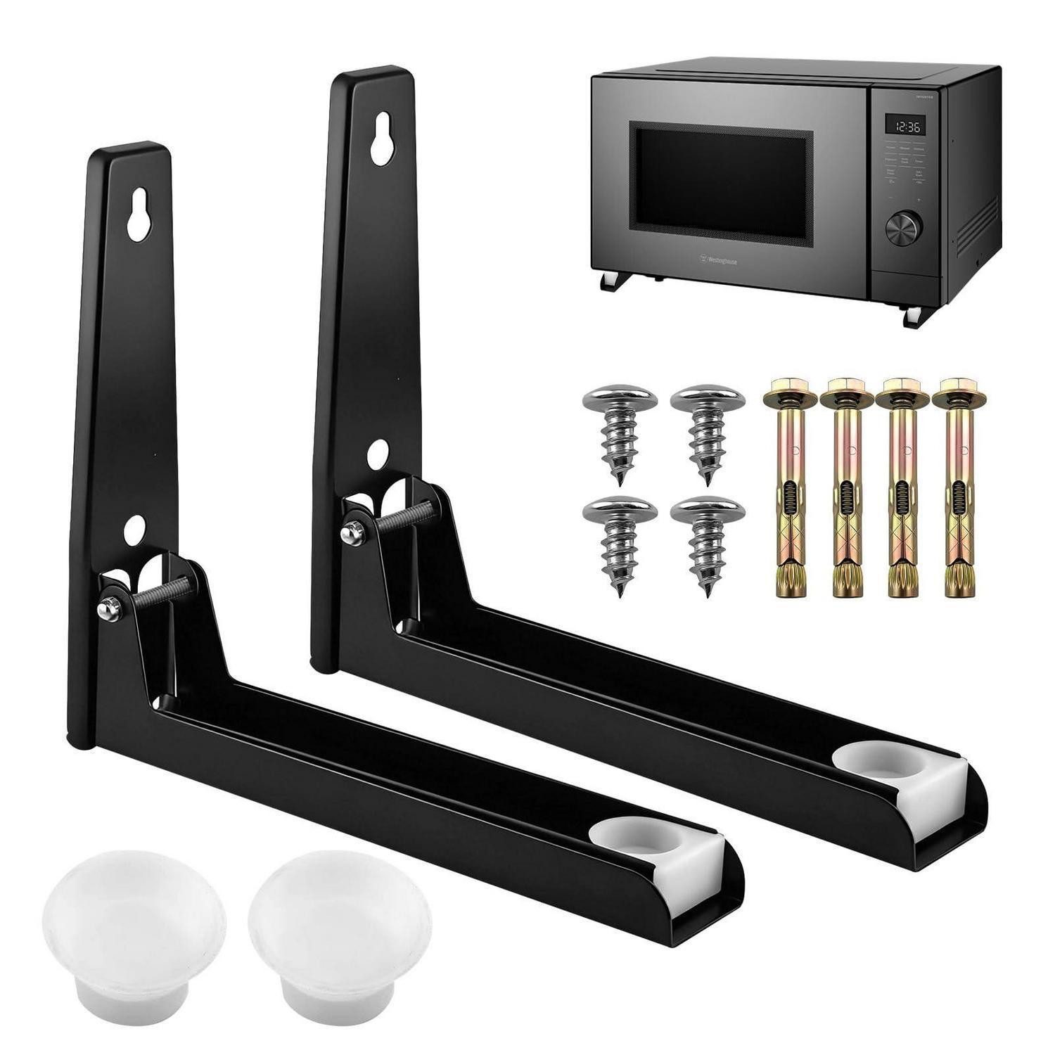 LuxusKollektion Wandregal Wandregal Mikrowellenhalterung Edelstahl verstellbar Schwarz, 2-tlg.