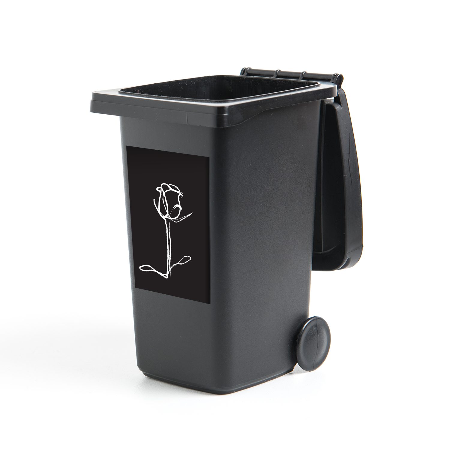 MuchoWow Wandsticker (1 Rose - Container, Strichzeichnung Mülltonne, Blumen Sticker, Mülleimer-aufkleber, - St), Abfalbehälter