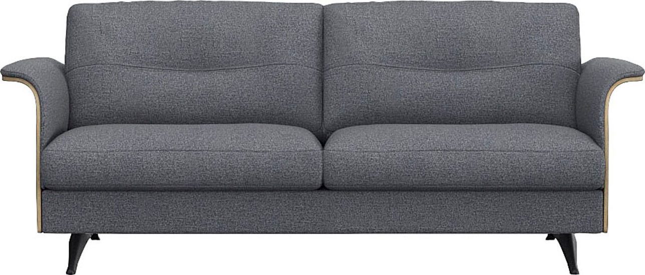 FLEXLUX 2,5-Sitzer Glow Sofa, Couch, Premium-Sitzkomfort: Kaltschaum & Federkern, Armlehnenblende in geölter Eiche, Fuß schwarz