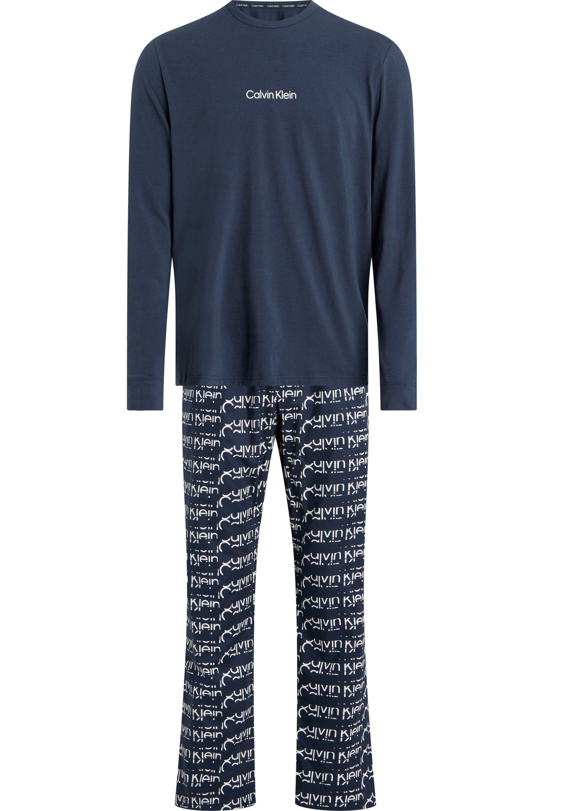 mit elastischer SET Single Jersey Klein L/S Bein, aus PANT (2 Schlafanzug Baumwollmischung geradem Calvin Underwear tlg)