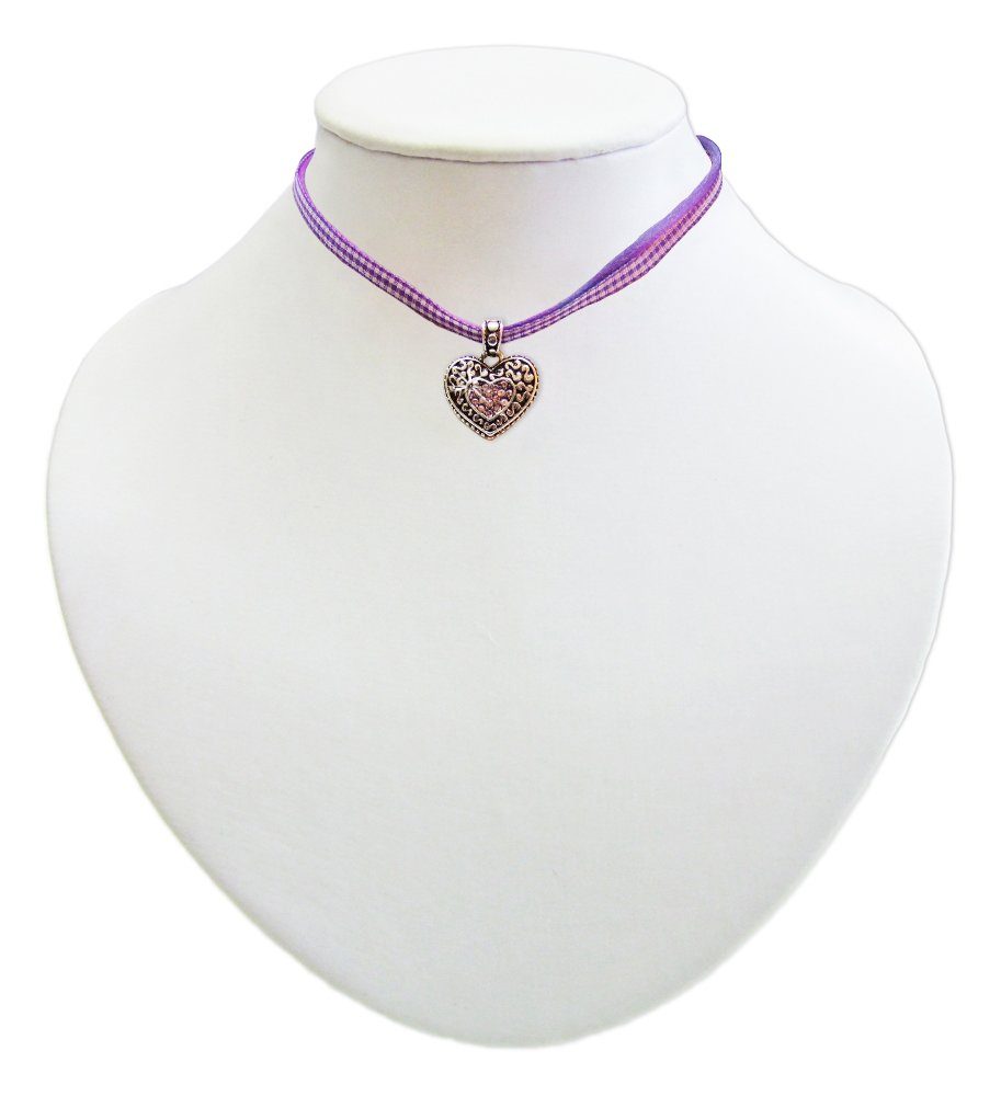 Lavendel Halskette Herz mit Kinder Anhänger kariert LUISIA® Trachten LUISIA® Herzkette