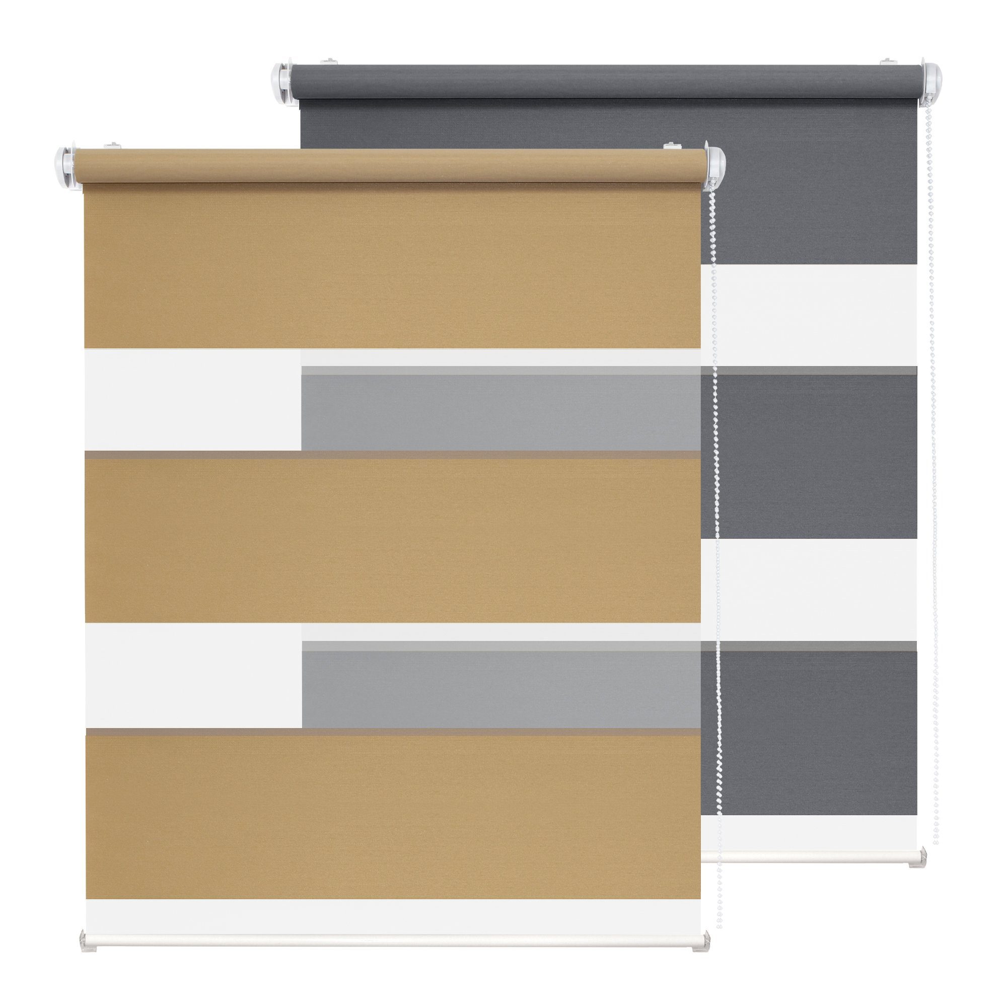 Doppelrollo Bambus MOM silber, 75x150cm - Duo-Rollo, Rikmani, Klemm- oder Schraubmontage, Moderne Optik, Klemm- oder Schraubmontage, Sicht- und Sonnenschutz