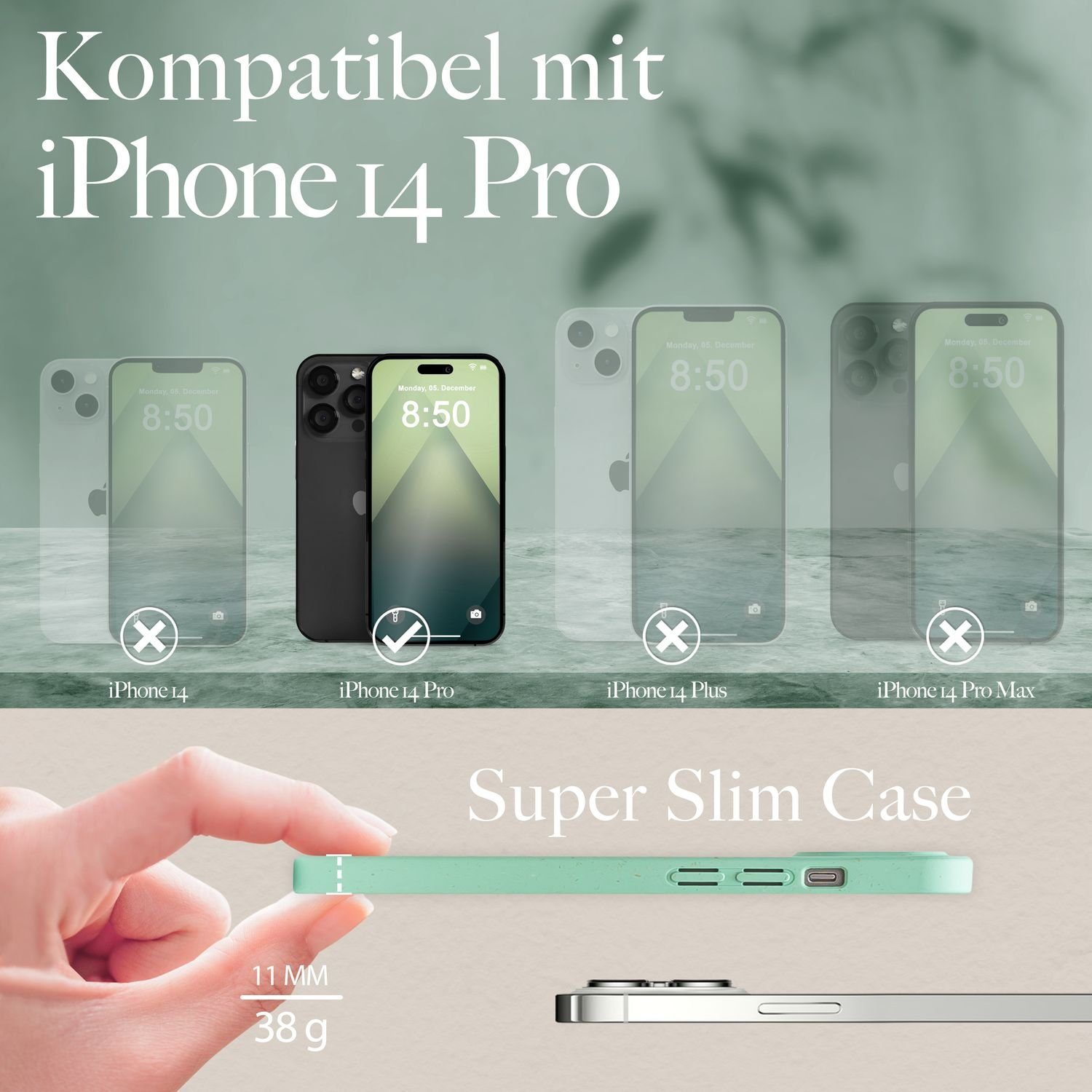Nalia Smartphone-Hülle Apple iPhone 14 Pro 15,5 cm (6,1 Zoll), Nachhaltige Bio Hülle / MagSafe Funktion / Ökologisch / ohne Plastik